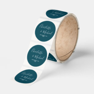 Elegant turkos skript minimalistisk bröllop runt klistermärke