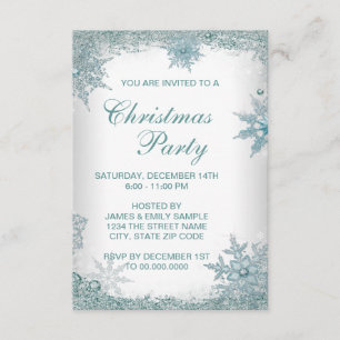 Elegant turkos Snöflinga Julfest RSVP Inbjudningar