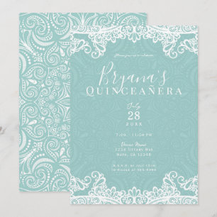 Elegant Turkos & Spets 15-års Quinceañera Inbjudningar