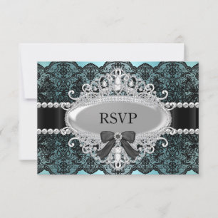 Elegant turkos & svart diamant spets RSVP OSA Kort