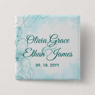Elegant turkos vattenfärgblommig bröllopsinbjudan knapp