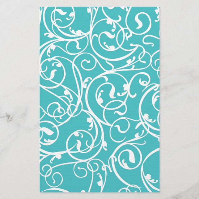 Elegant Turkos Vintage Rulla Damask-mönster (Framsida)