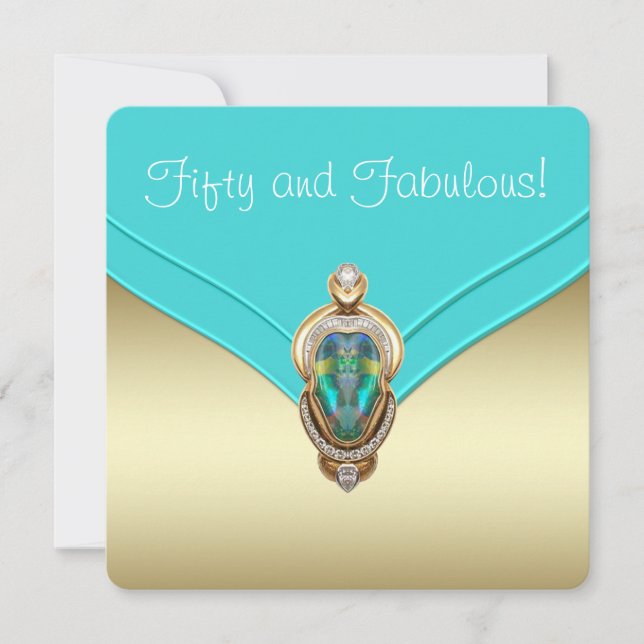 Elegant turkosblå och guld födelsedagsfest inbjudningar (Framsida)