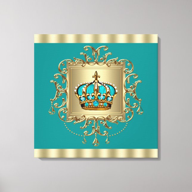 Elegant turkosblå och guld Kronprins Canvastryck (Framsida)