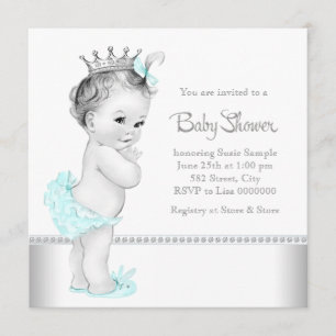 Elegant turkosblå och silver baby shower inbjudningar