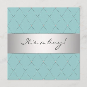 Elegant turkosblå silver pojke baby shower inbjudningar