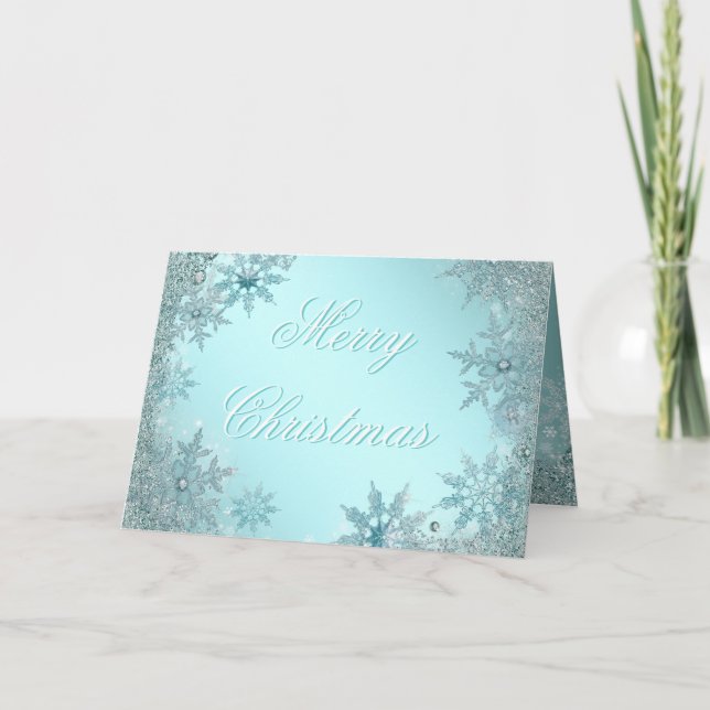 Elegant turkosblå snöflinga jul helgkort (Framsida)