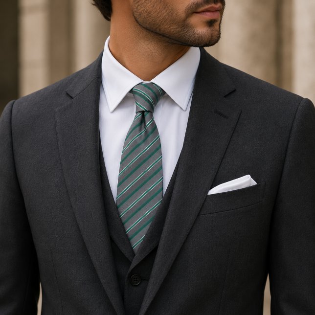 Elegant turkosgrön och silver diagonalt randig slips (Skapare uppladdad)
