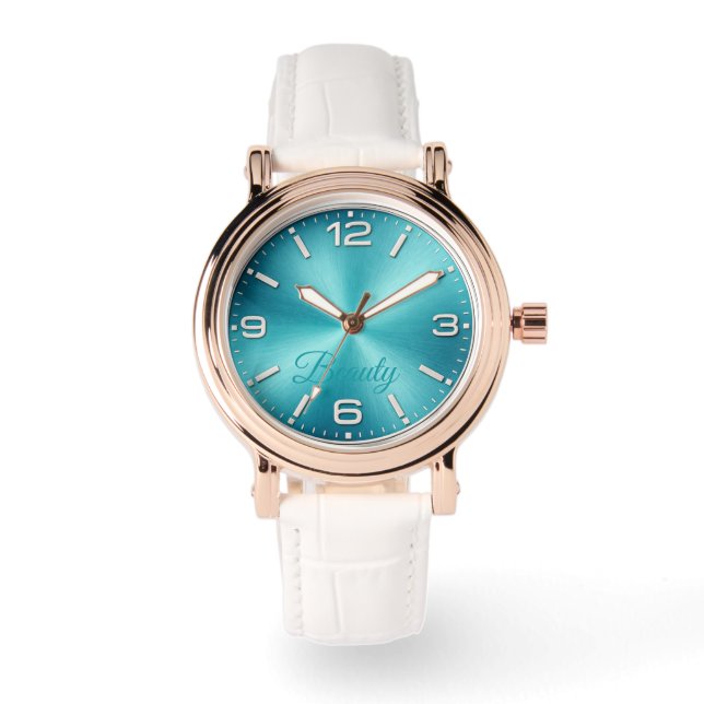 Elegant turkoskretsad roseguldvårta armbandsur (Framsida)