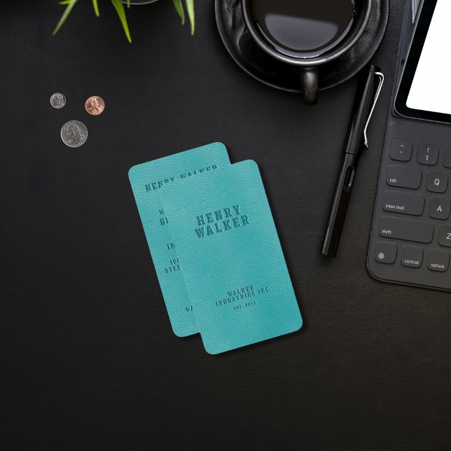 Elegant Turkvoise Faux Vegan Leather Visitkort (Skapare uppladdad)