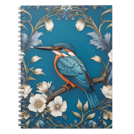 Elegant Turkvoise Kingfisher Bird Blommigt Anteckningsbok