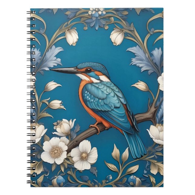 Elegant Turkvoise Kingfisher Bird Blommigt Anteckningsbok (Framsidan)