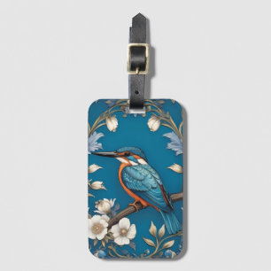 Elegant Turkvoise Kingfisher Bird Blommigt Bagagebricka