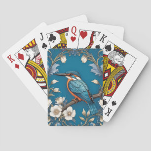 Elegant Turkvoise Kingfisher Bird Blommigt Casinokort