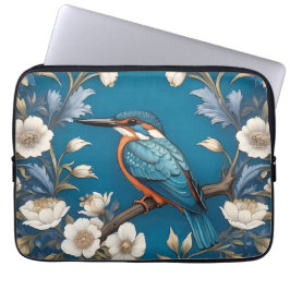 Elegant Turkvoise Kingfisher Bird Blommigt Laptop Fodral