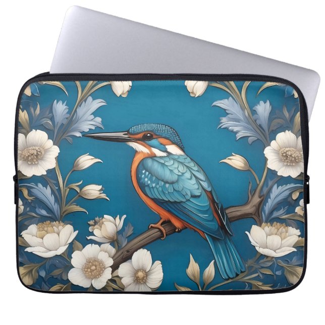 Elegant Turkvoise Kingfisher Bird Blommigt Laptop Fodral (Framsidan)