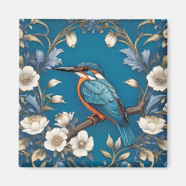 Elegant Turkvoise Kingfisher Bird Blommigt Magnet