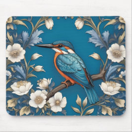 Elegant Turkvoise Kingfisher Bird Blommigt Musmatta