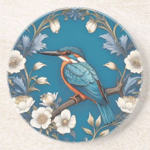 Elegant Turkvoise Kingfisher Bird Blommigt Underlägg