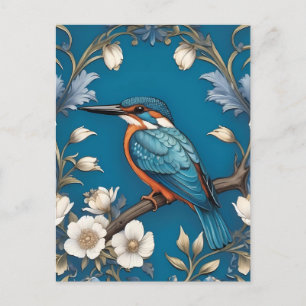 Elegant Turkvoise Kingfisher Bird Blommigt Vykort