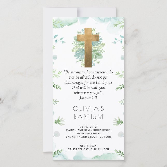 Elegant Turquise, Greenery Baptism Bookmark Favor Tack Kort (Framsida)