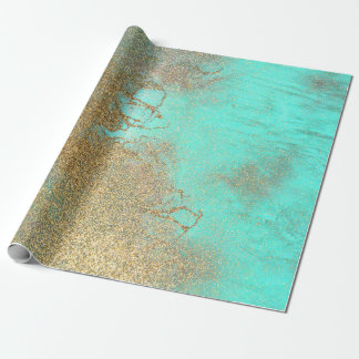 Elegant Turquise och Faux Guld Glitter Marble Presentpapper