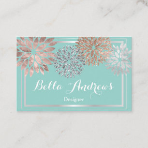 Elegant Turquise och Silver Dahlia Flower Design Visitkort
