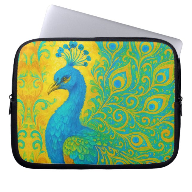Elegant Turquise Peacock Bird Decorative Laptop Fodral (Framsidan)