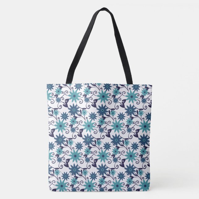 Elegant  turquoise and blue flowers tygkasse (Framsida)
