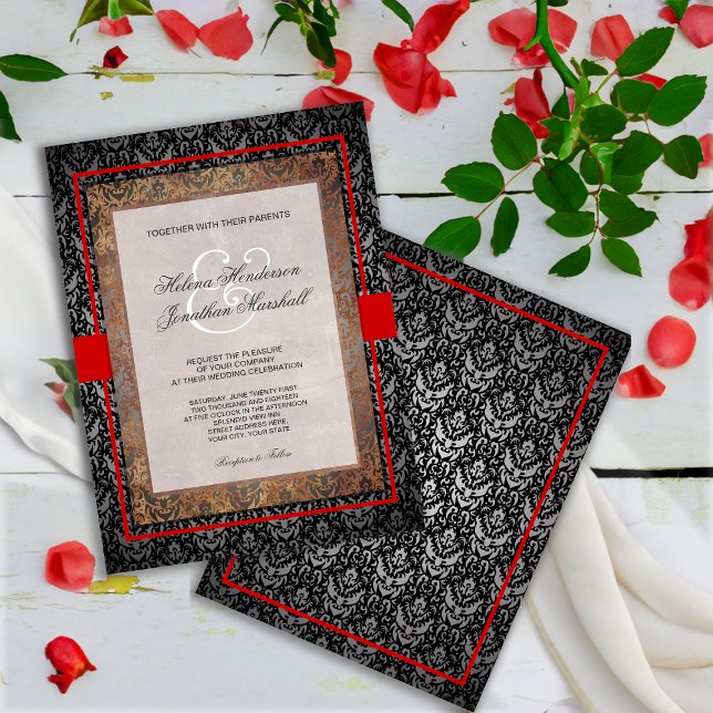 Elegant Tuscan Damask bröllopsinbjudan Inbjudningar (Skapare uppladdad)