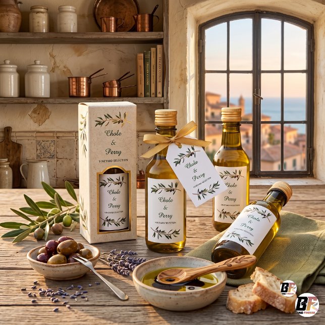Elegant tuscansk olivkvist bröllopsfavorit vinetikett (#ForYou)