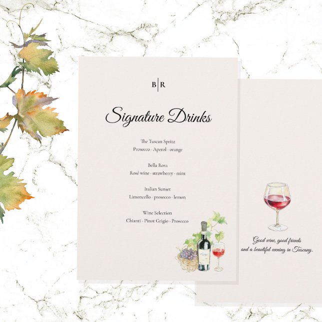 Elegant Tuscany Signature Drinks Wedding Sign Meny (Skapare uppladdad)