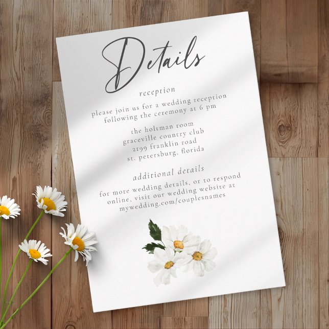 Elegant Tusenskönestill Vattenfärg Minimalistisk B Tilläggskort (Elegant Daisy Watercolor Minimalist Wedding Enclosure Card)