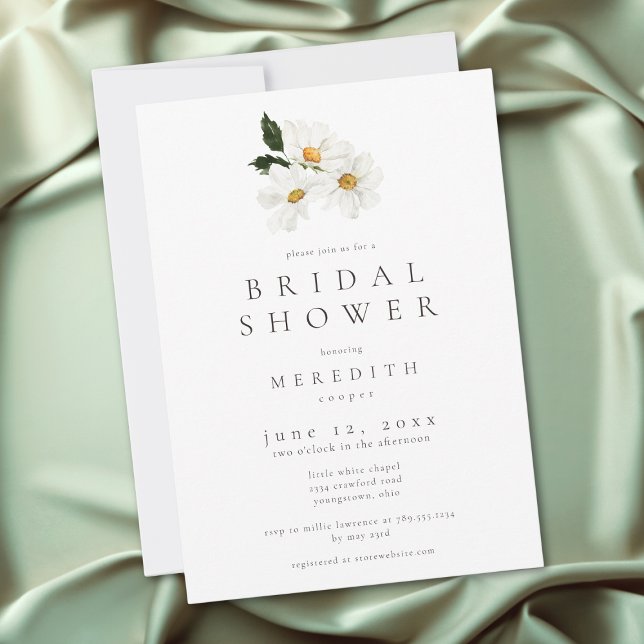 Elegant Tusenskönor Vattenfärg Minimal Bröllopsdus Inbjudningar (Elegant Daisy Watercolor Minimal Bridal Shower Invitation)