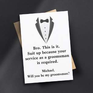 elegant tuxedo minimal modern groomsman inbjudningar