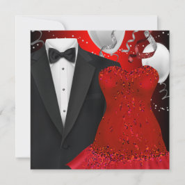 Elegant Tuxedo och Red Dress-Julfest Inbjudningar