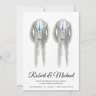 Elegant Tuxedo Watercolor Gay Bröllop Inbjudningar