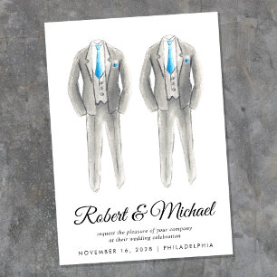 Elegant Tuxedo Watercolor Gay Bröllop Inbjudningar