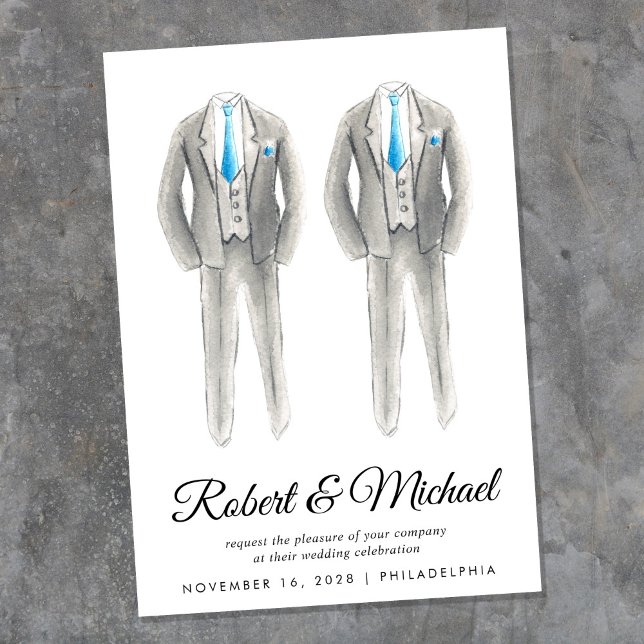 Elegant Tuxedo Watercolor Gay Bröllop Inbjudningar (An elegant wedding invitation to set the tone for an unforgettable event)