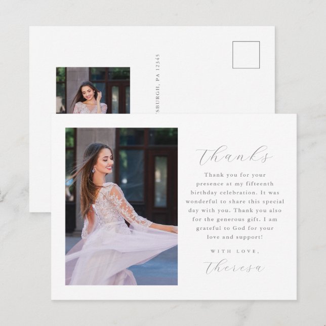 Elegant två fotoQuinceanera-Tack Vykort (Fram/baksida)