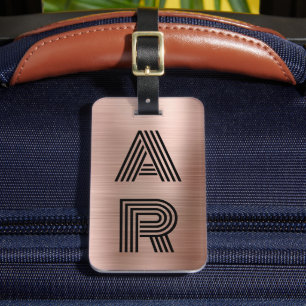 Elegant två Monogram Inledande Ro Guld Metall Bagagebricka