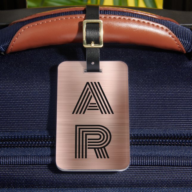 Elegant två Monogram Inledande Ro Guld Metall Bagagebricka (Framsida Insitu 2)