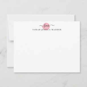 Elegant Två Monogram-skript Byt Rosa Punkt Anteckningskort
