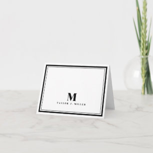 Elegant två ramar monogram chic svart vit anteckningskort