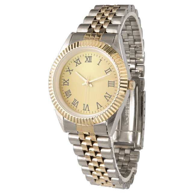 Elegant Tvåtonad Guld & Silver Romersk Siffra Armbandsur (Vinklad)