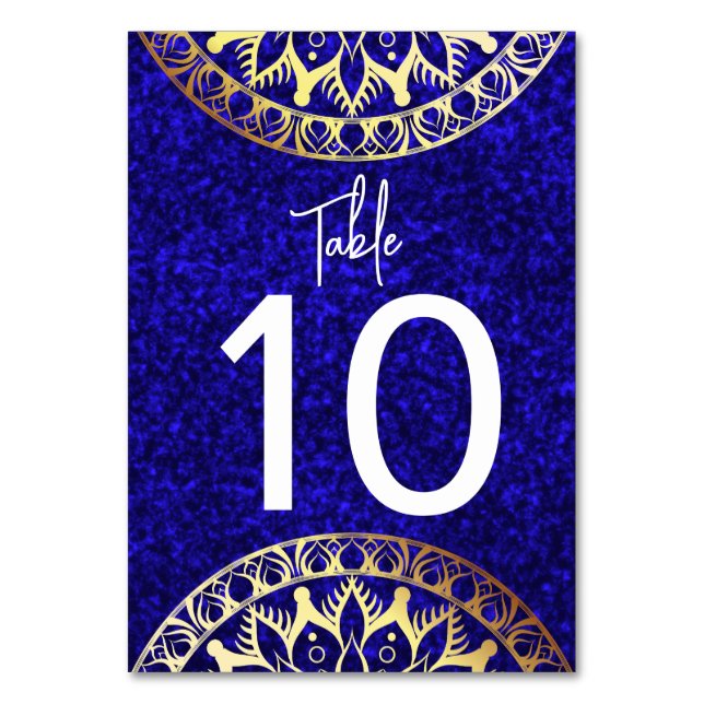 Elegant tvåtons blå och gul mandala bordsnummer (Framsidan)