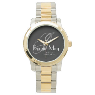 Elegant Tvåtons Monogram & Namn Brudtärna Gåva Armbandsur