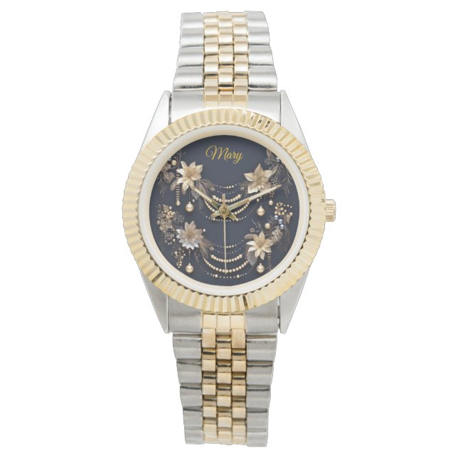 Elegant Tvåtons Personlig Julklocka Armbandsur (Framsida)