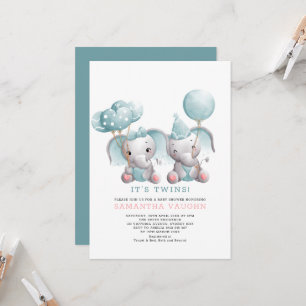 Elegant Twin Elephant Baby Shower Inbjudningar