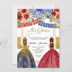 Elegant Twin Quinceañera-inbjudan Blommig Guld Inbjudningar
